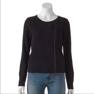 Elle Quilted Moto Textured Cardi Sweater EUC